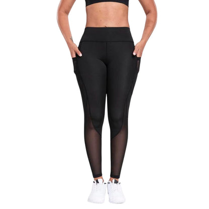 Solid Contrast Mesh Pocket Fitness Leggings