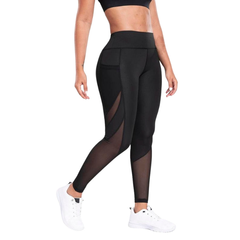 Solid Contrast Mesh Pocket Fitness Leggings